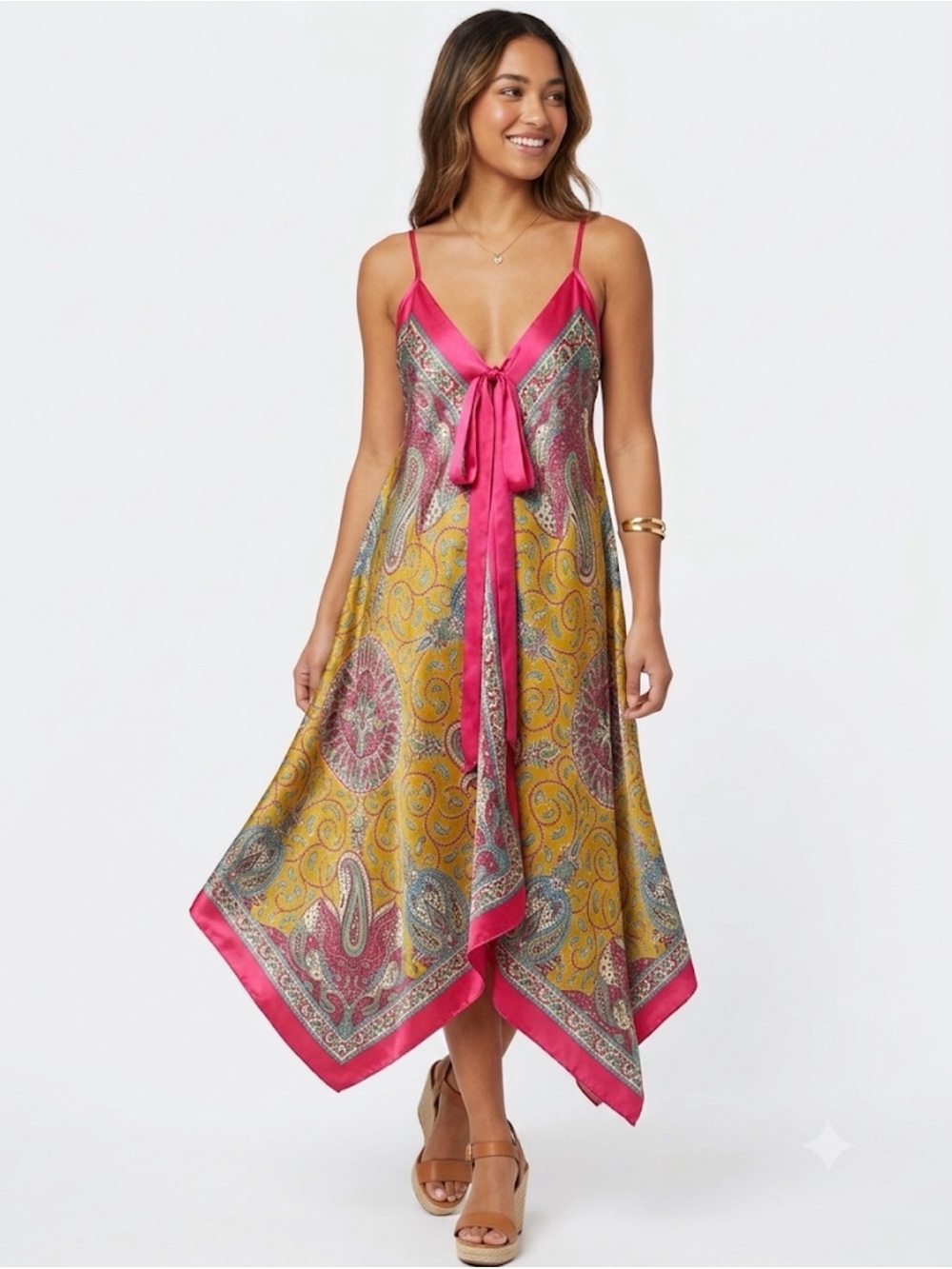 Paradise Paisley Viscose Midi Dress One Size Boho Pink Yellow Resort Cover Up